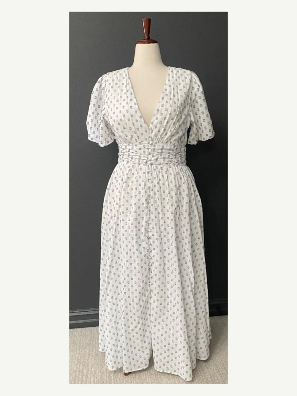 Anthropologie NWT White Navy Printed Midi Dress